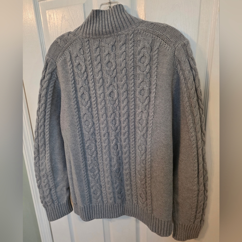L.L. Bean Women Fisherman Grey Cable Knit Sweater Full Front Zip L - Picture 5 of 12